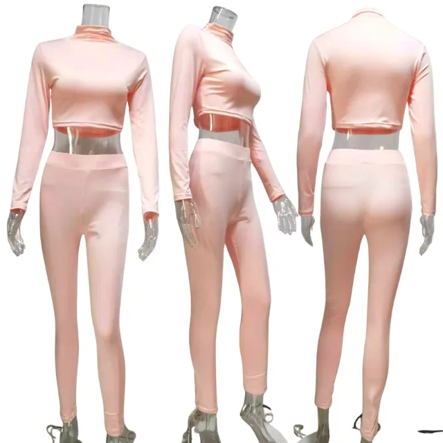 2023 Custom Logo Casual Solid Color Great Two Piece Outfits Set Slim Fit Long Sleeve Sports Joggers Pants Two Piece Pants Set