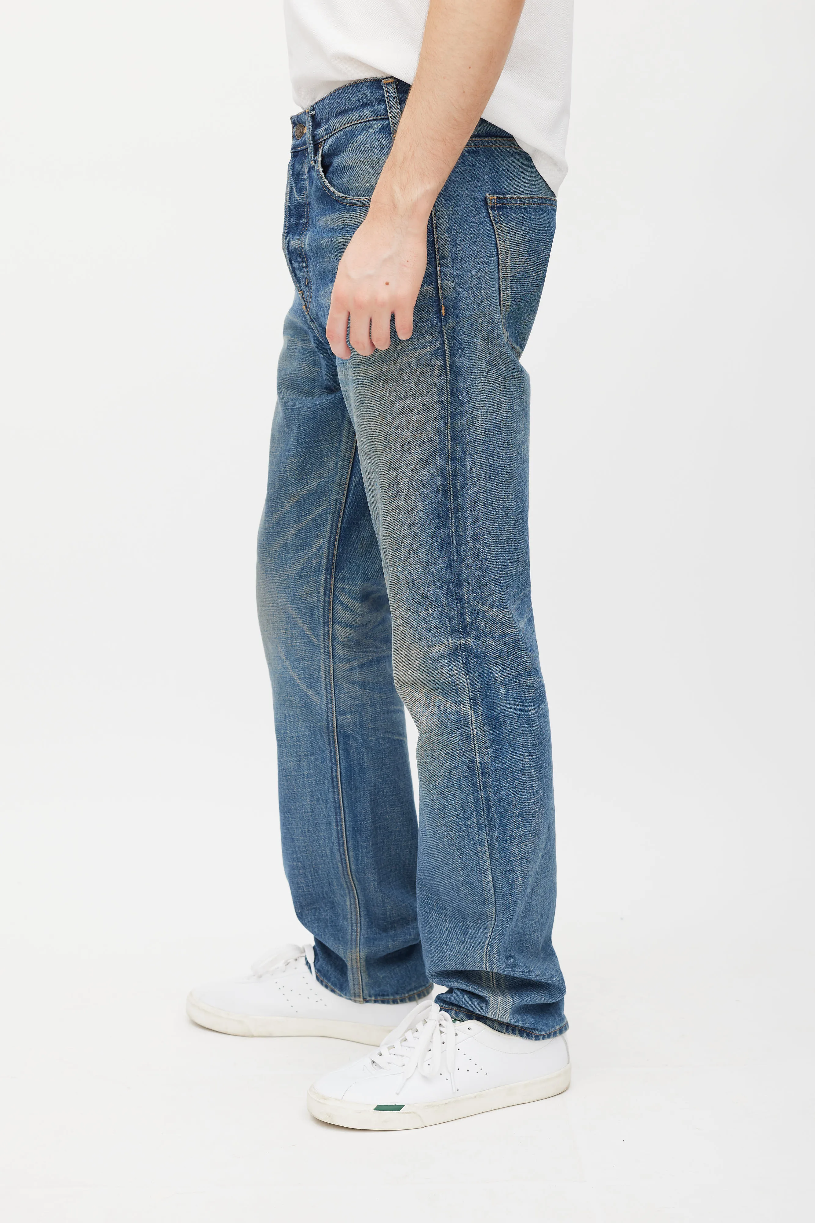 Blue Stone Washed Straight Leg Jeans