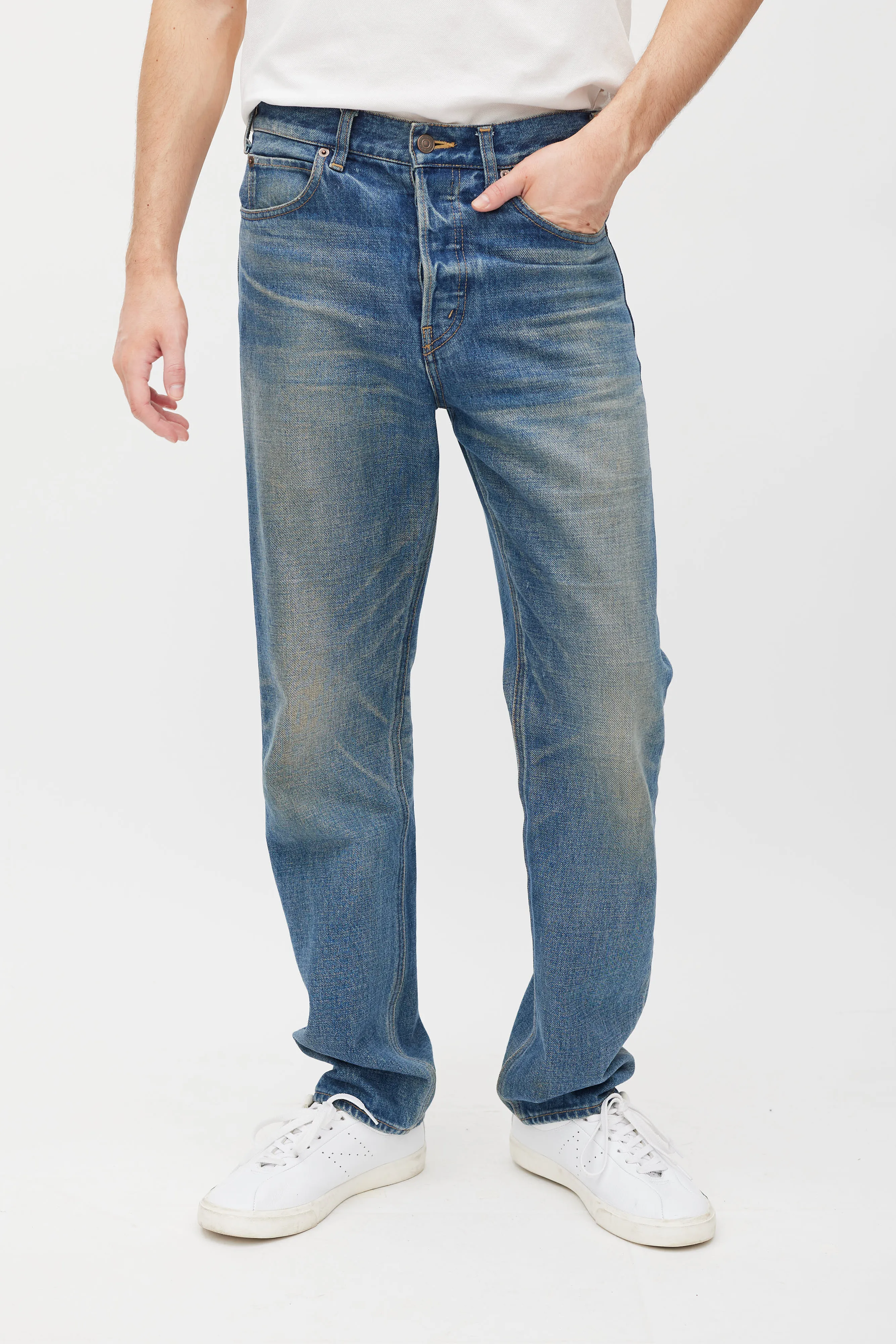 Blue Stone Washed Straight Leg Jeans