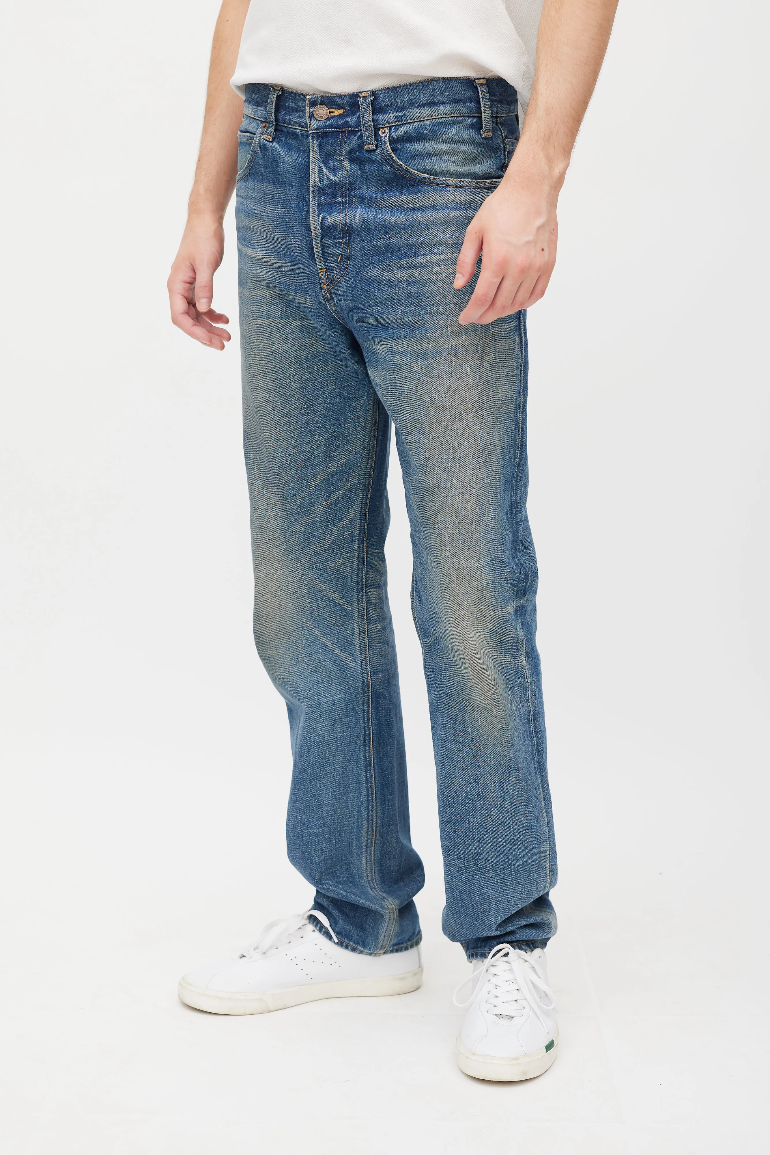 Blue Stone Washed Straight Leg Jeans