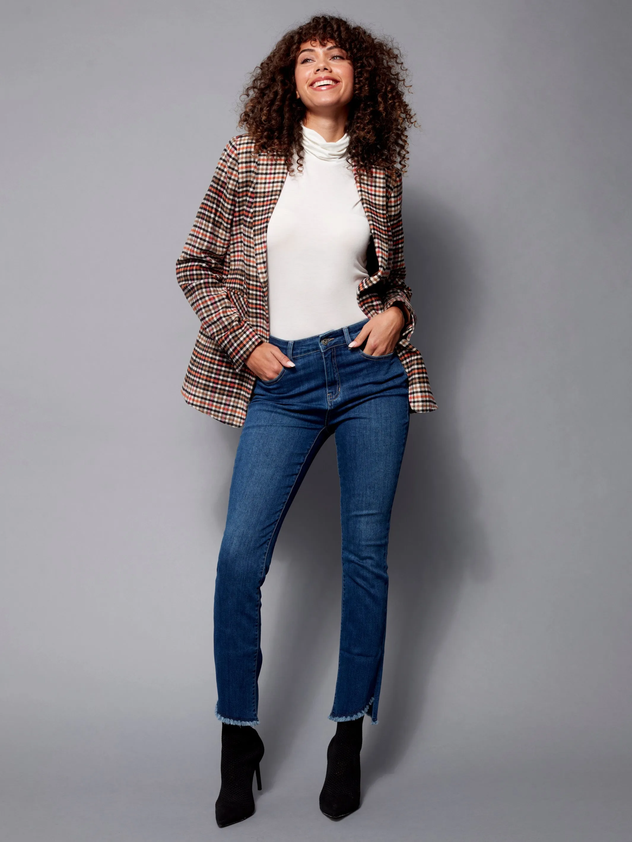Bootcut Jeans with Asymmetrical Fringed Hem - Blue Jean