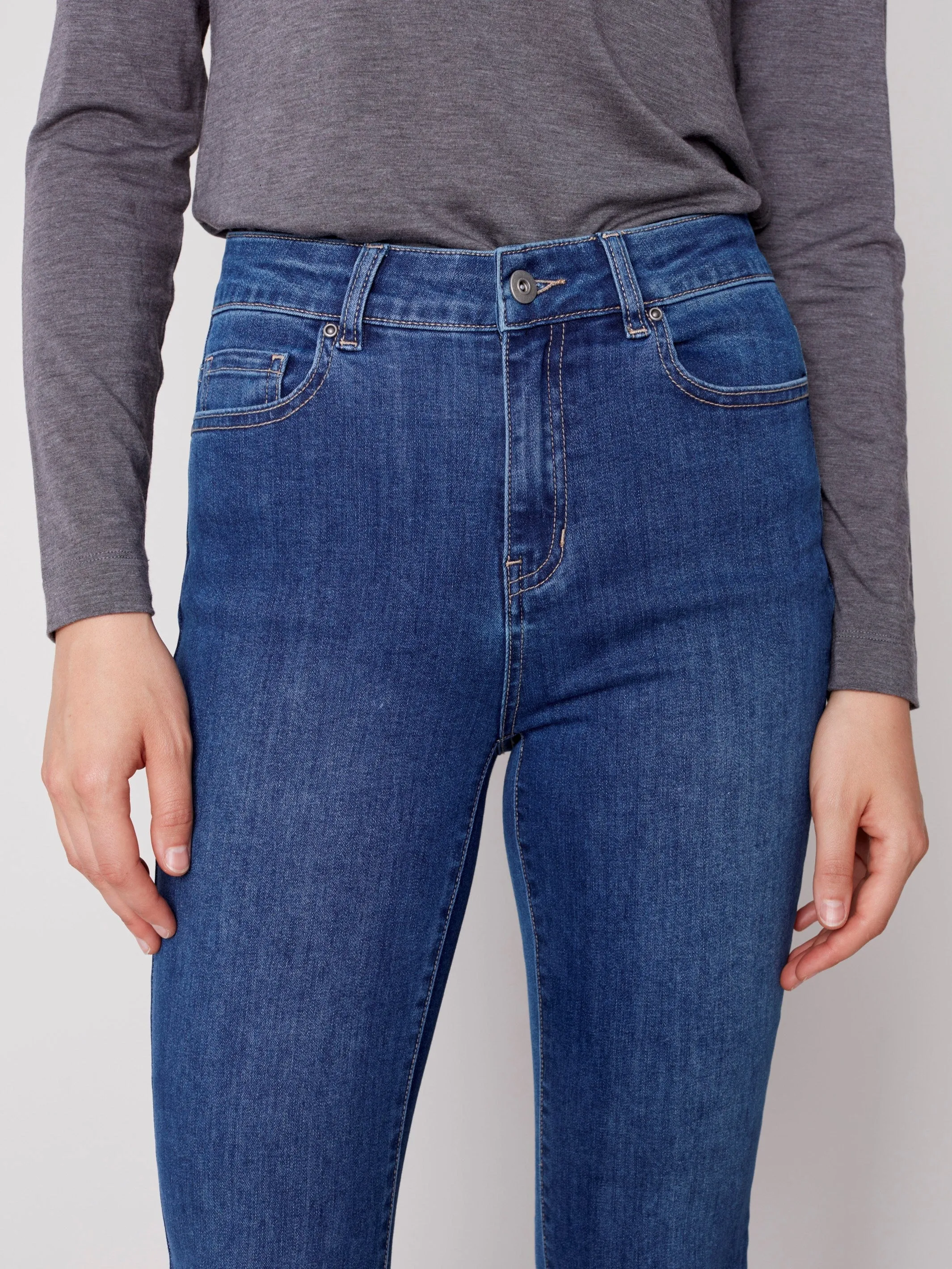 Bootcut Jeans with Asymmetrical Fringed Hem - Blue Jean
