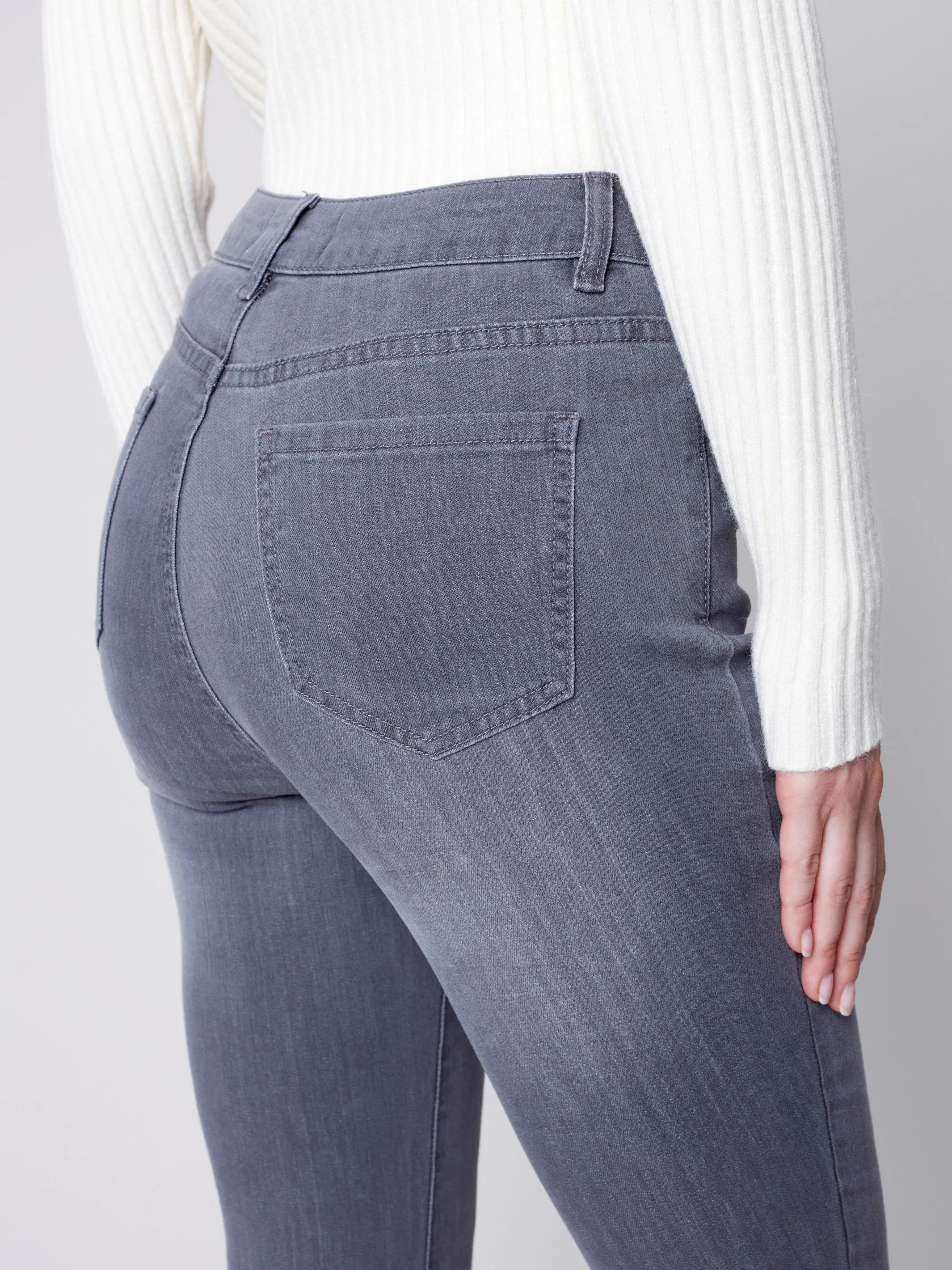 Bootcut Jeans with Asymmetrical Fringed Hem - Medium Grey