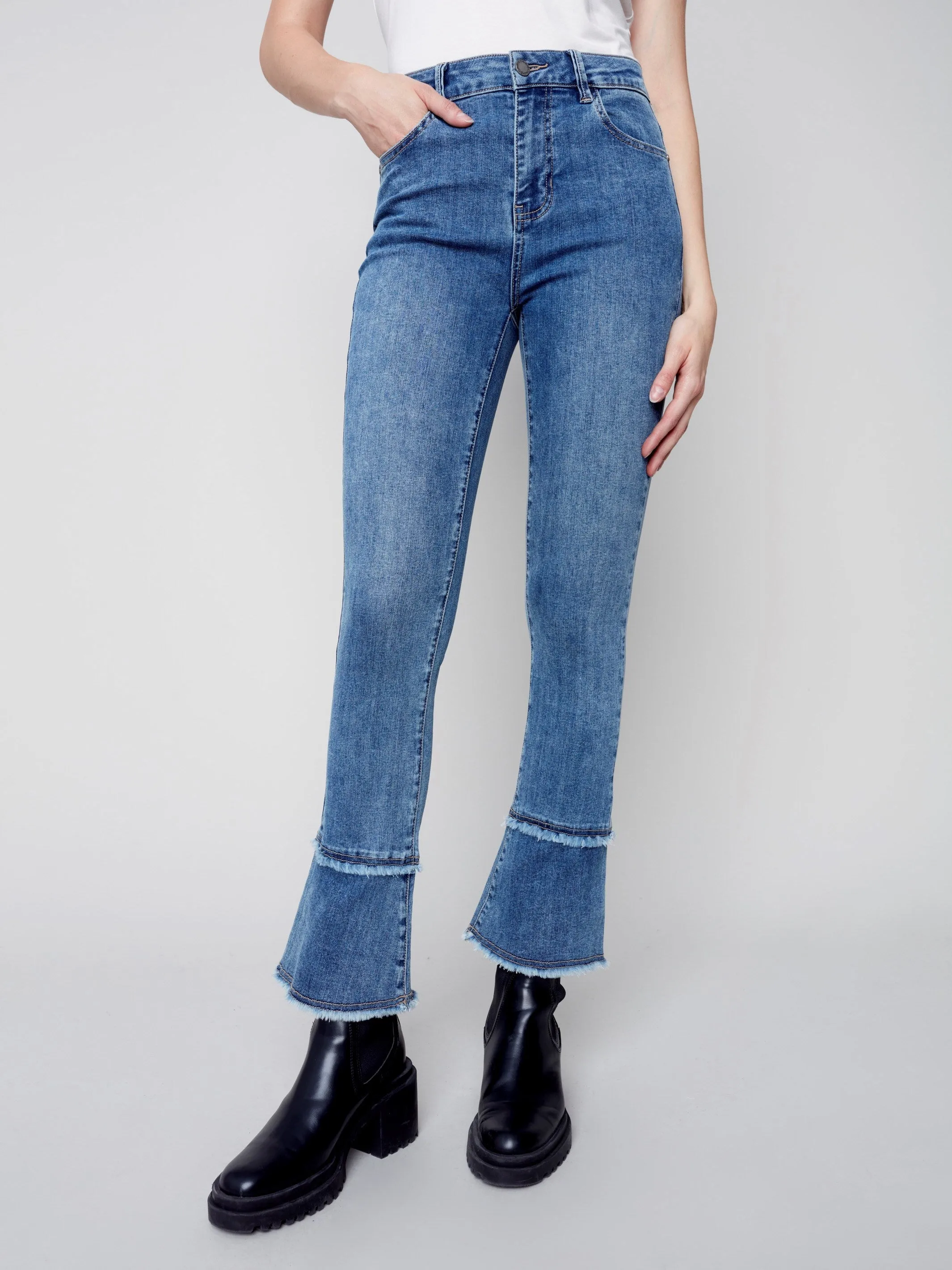Bootcut Jeans with Double Fringe - Medium Blue