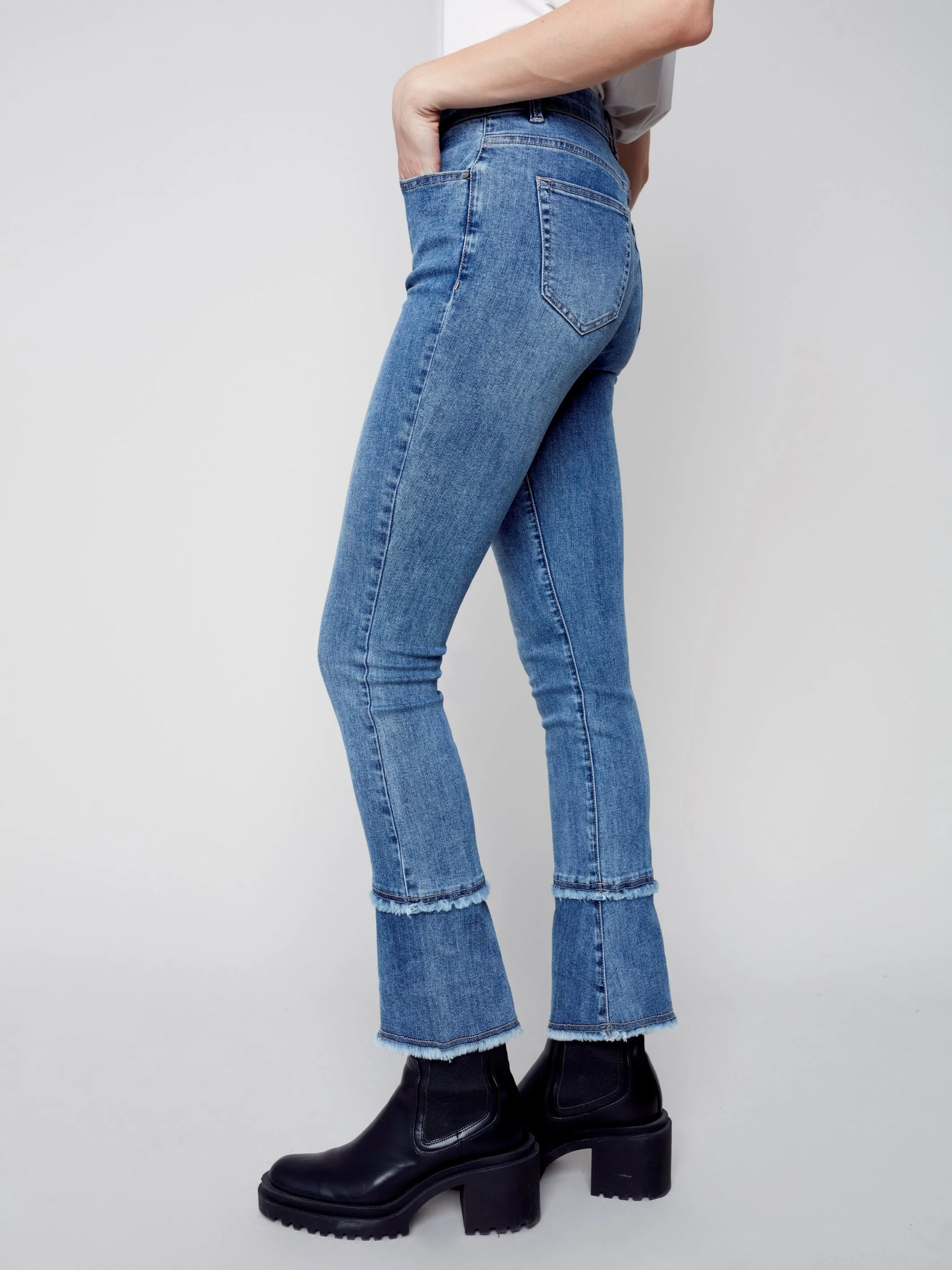 Bootcut Jeans with Double Fringe - Medium Blue