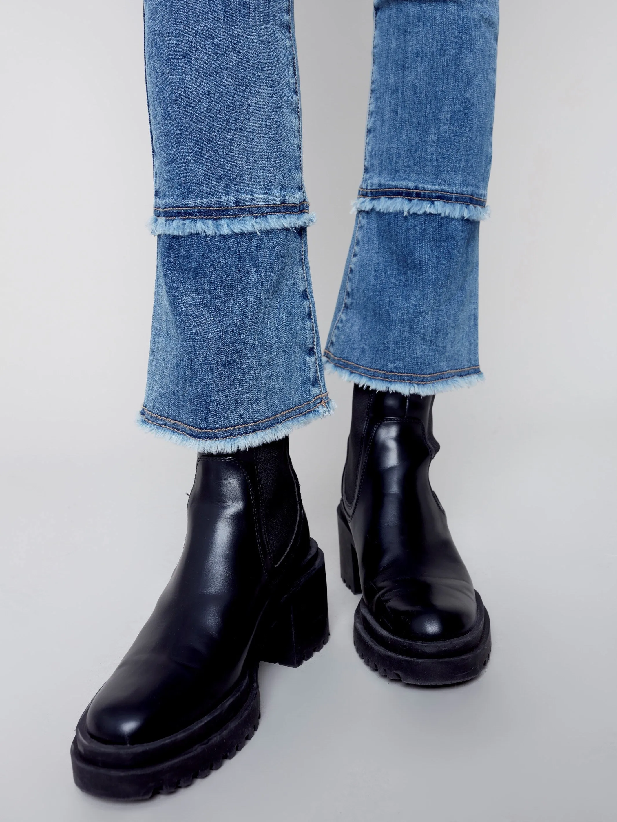 Bootcut Jeans with Double Fringe - Medium Blue
