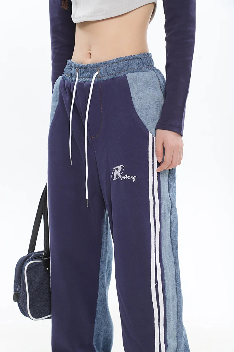 Christina Patchwork Striped Long Straight Leg Joggers Pants