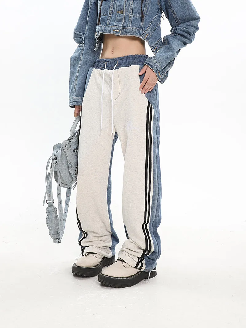Christina Patchwork Striped Long Straight Leg Joggers Pants