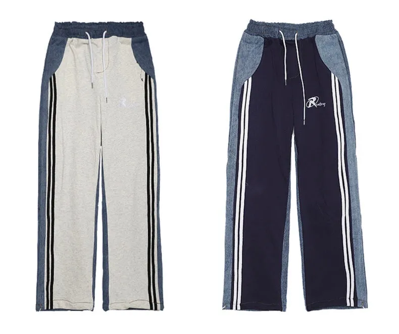 Christina Patchwork Striped Long Straight Leg Joggers Pants