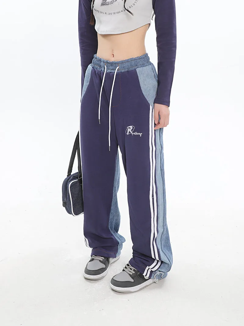 Christina Patchwork Striped Long Straight Leg Joggers Pants