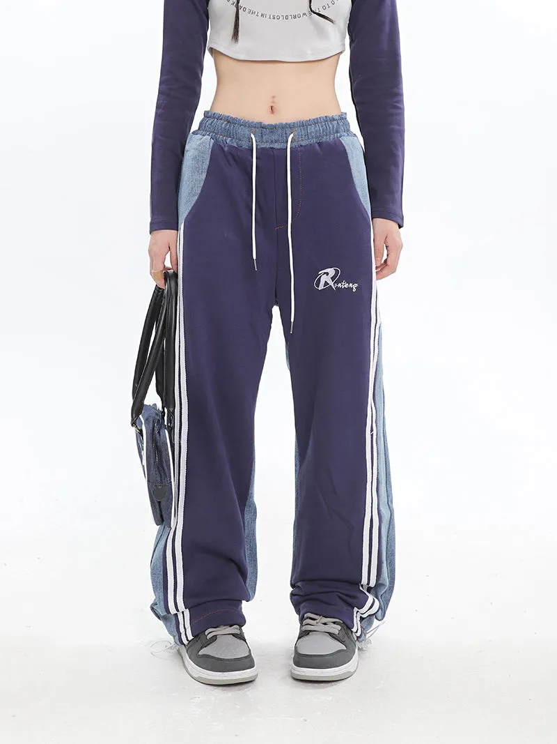 Christina Patchwork Striped Long Straight Leg Joggers Pants