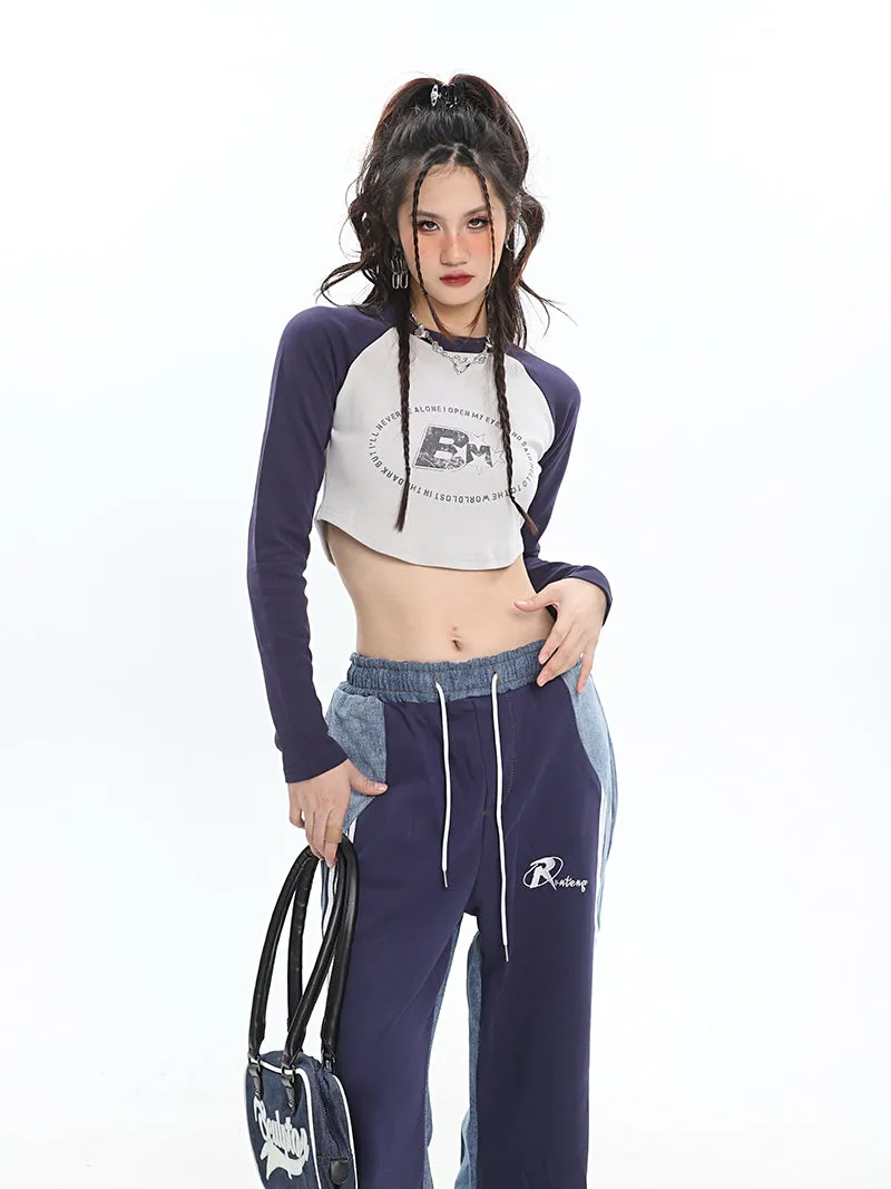 Christina Patchwork Striped Long Straight Leg Joggers Pants