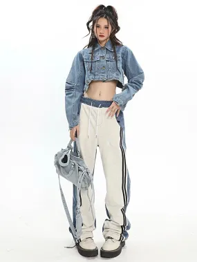 Christina Patchwork Striped Long Straight Leg Joggers Pants