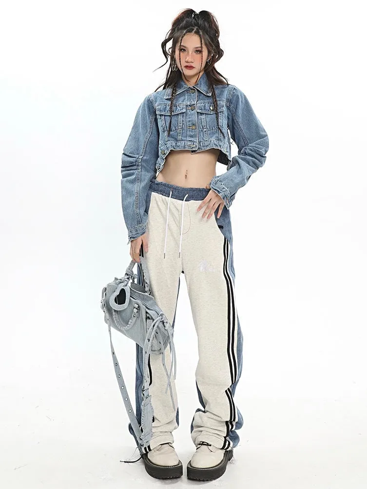 Christina Patchwork Striped Long Straight Leg Joggers Pants