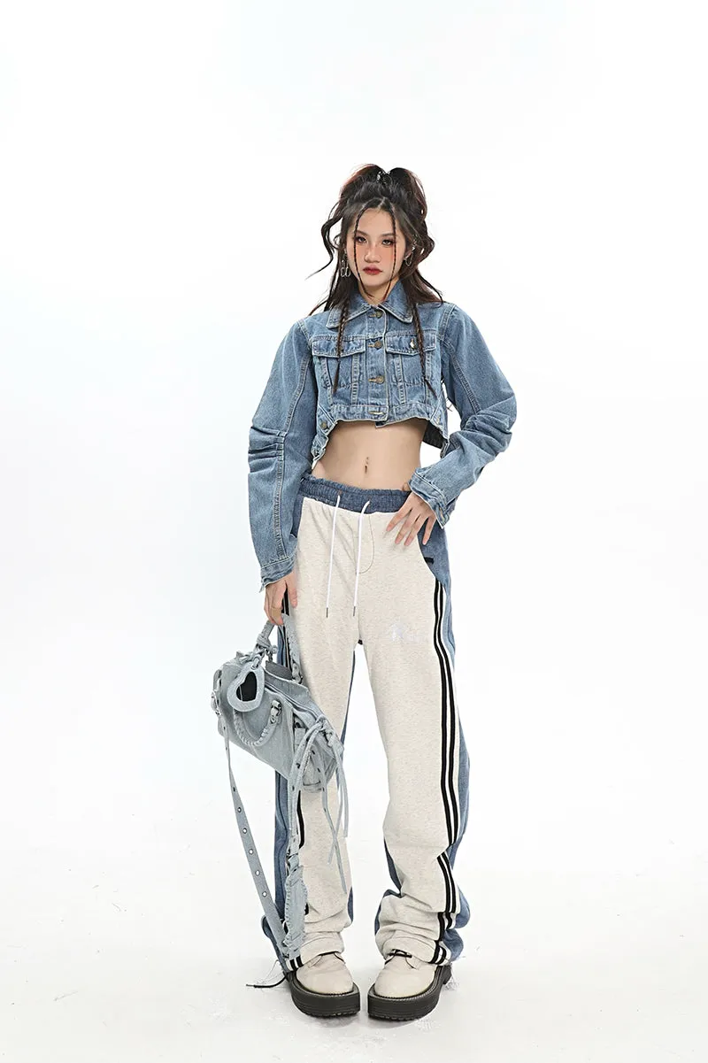 Christina Patchwork Striped Long Straight Leg Joggers Pants