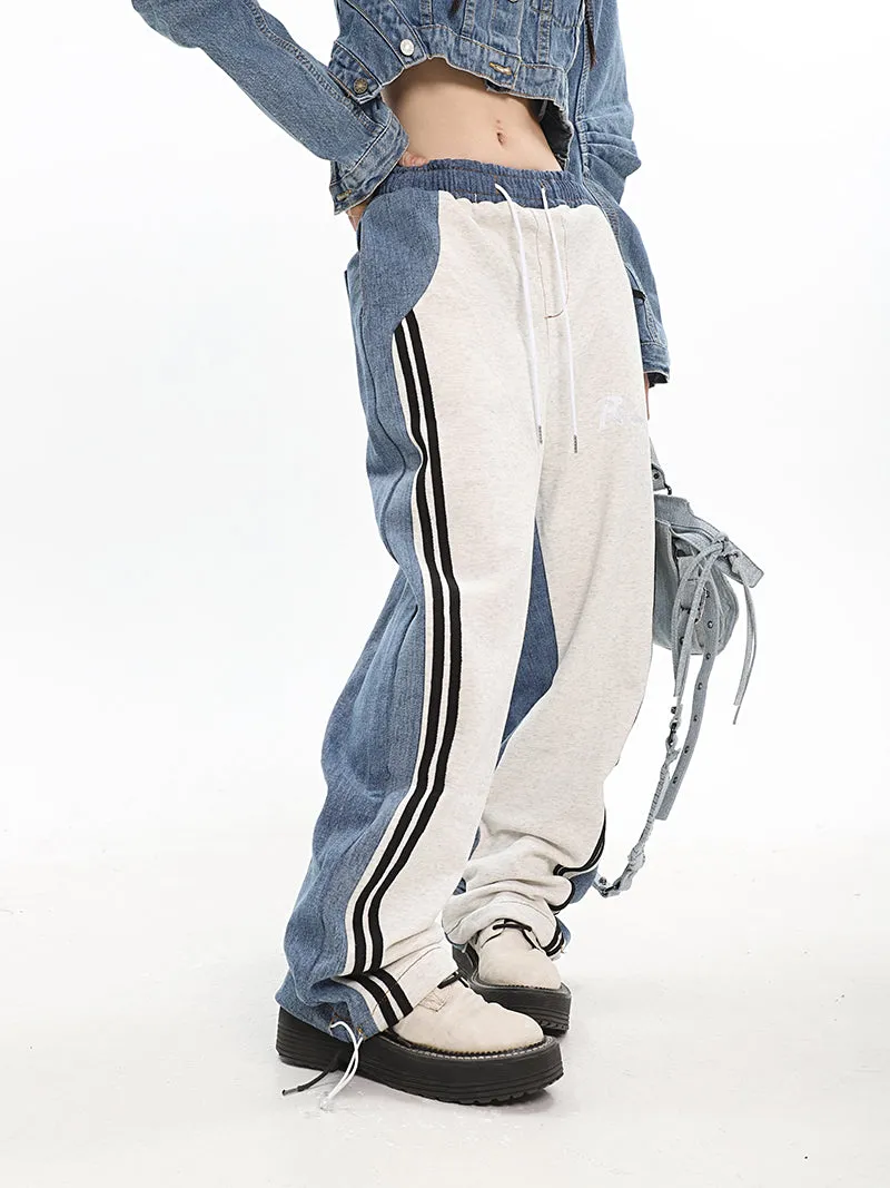 Christina Patchwork Striped Long Straight Leg Joggers Pants