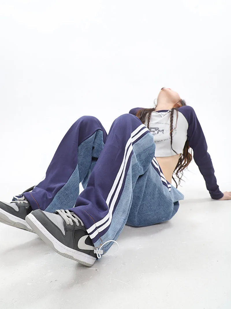 Christina Patchwork Striped Long Straight Leg Joggers Pants