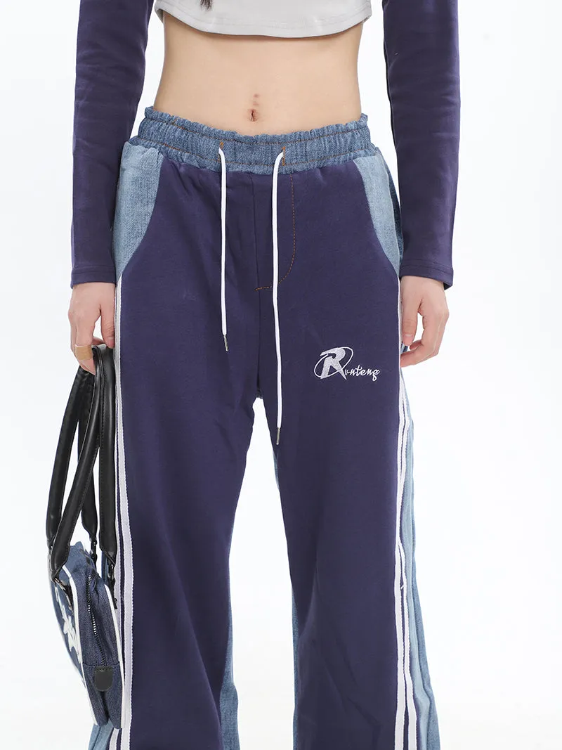 Christina Patchwork Striped Long Straight Leg Joggers Pants