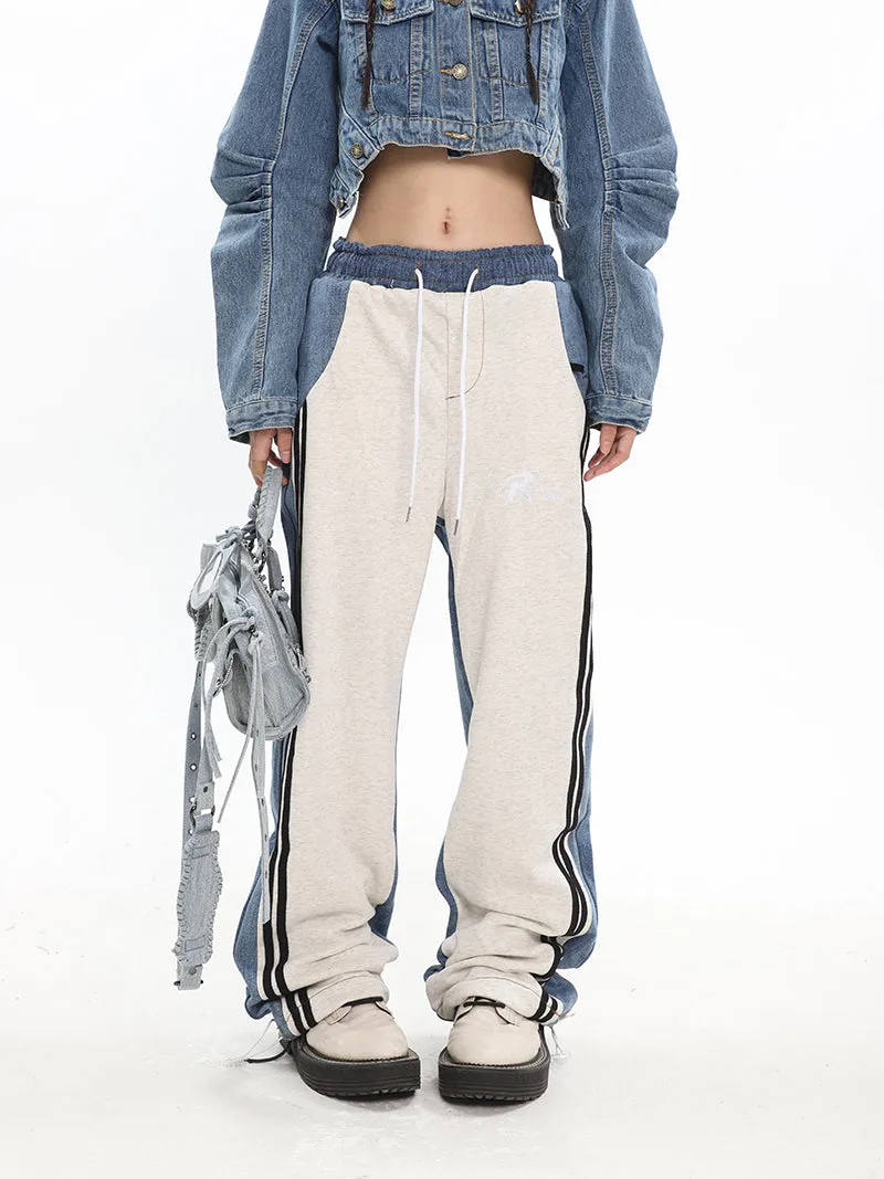 Christina Patchwork Striped Long Straight Leg Joggers Pants