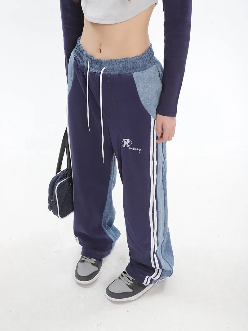 Christina Patchwork Striped Long Straight Leg Joggers Pants