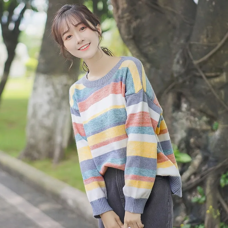 Korean Fashion Girl All-match Striped Sweater