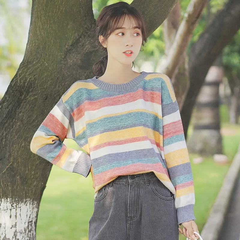 Korean Fashion Girl All-match Striped Sweater
