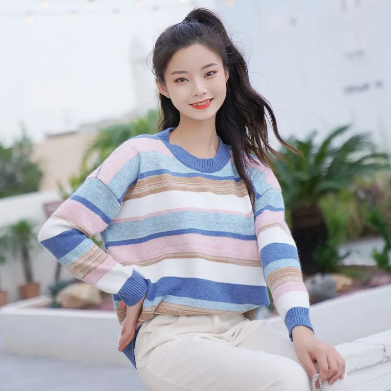 Korean Fashion Girl All-match Striped Sweater