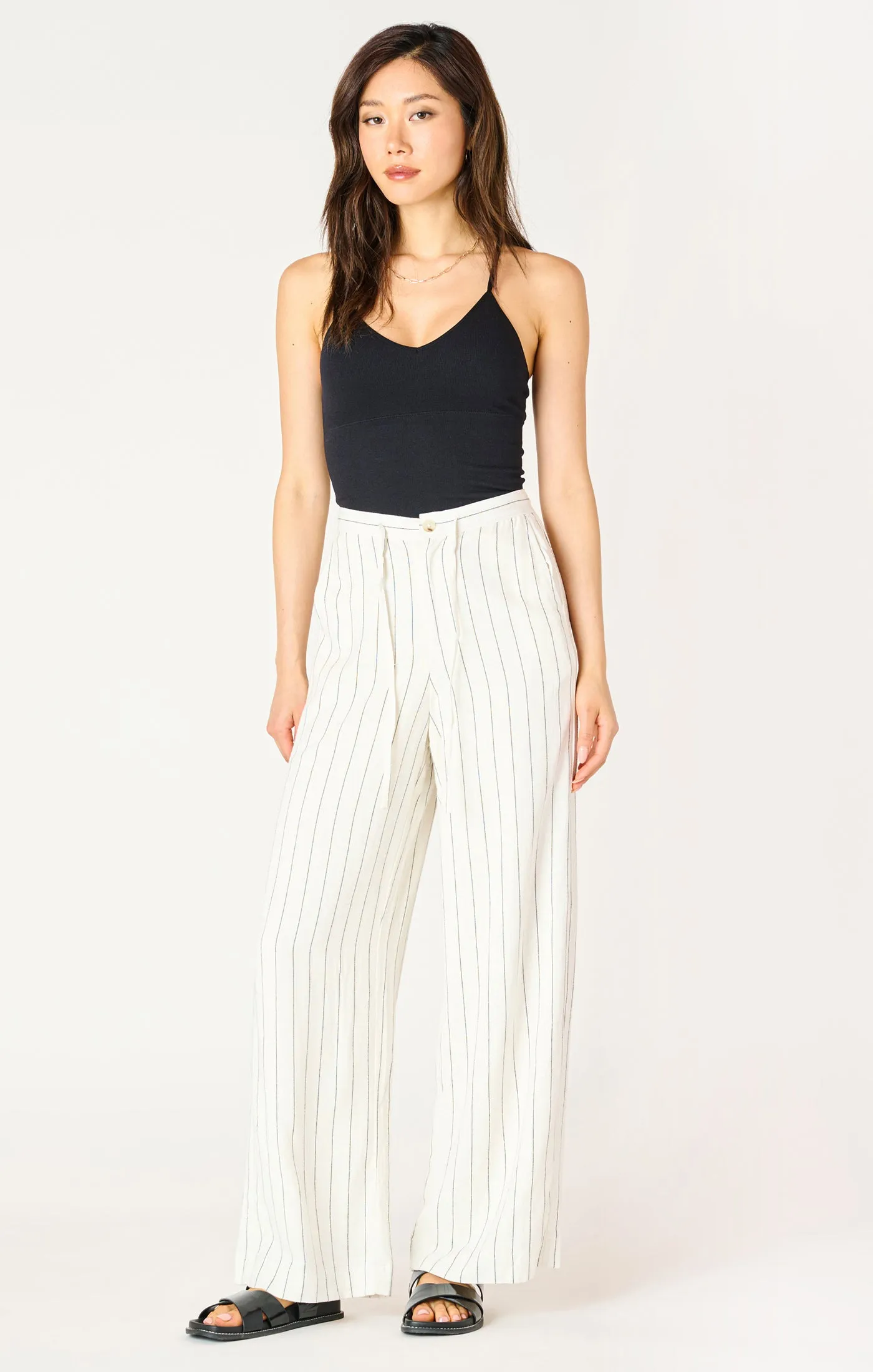 Linen Striped Wide Leg Pants