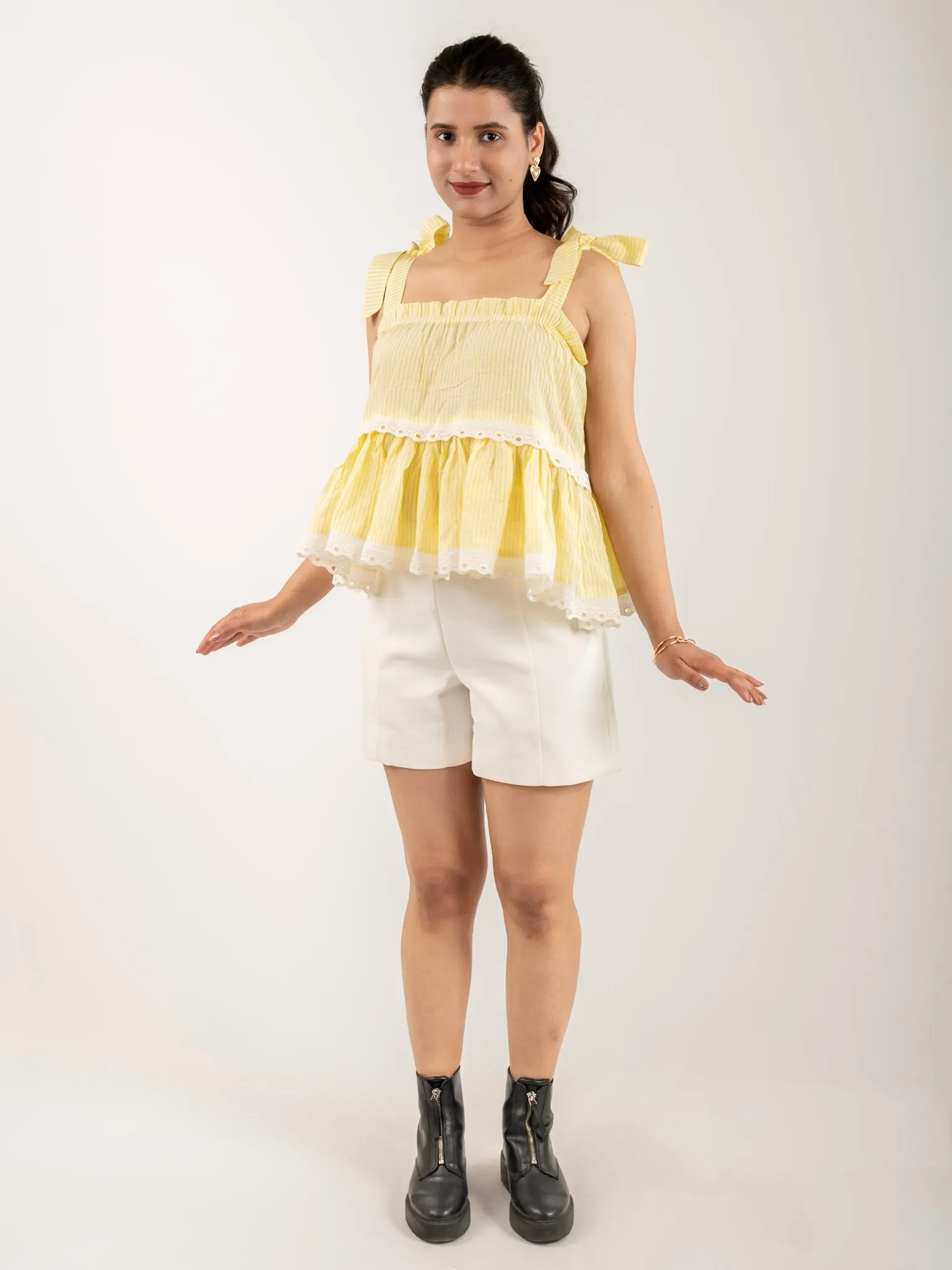 MONOMEE LILIBET YELLOW STRIPED TOP