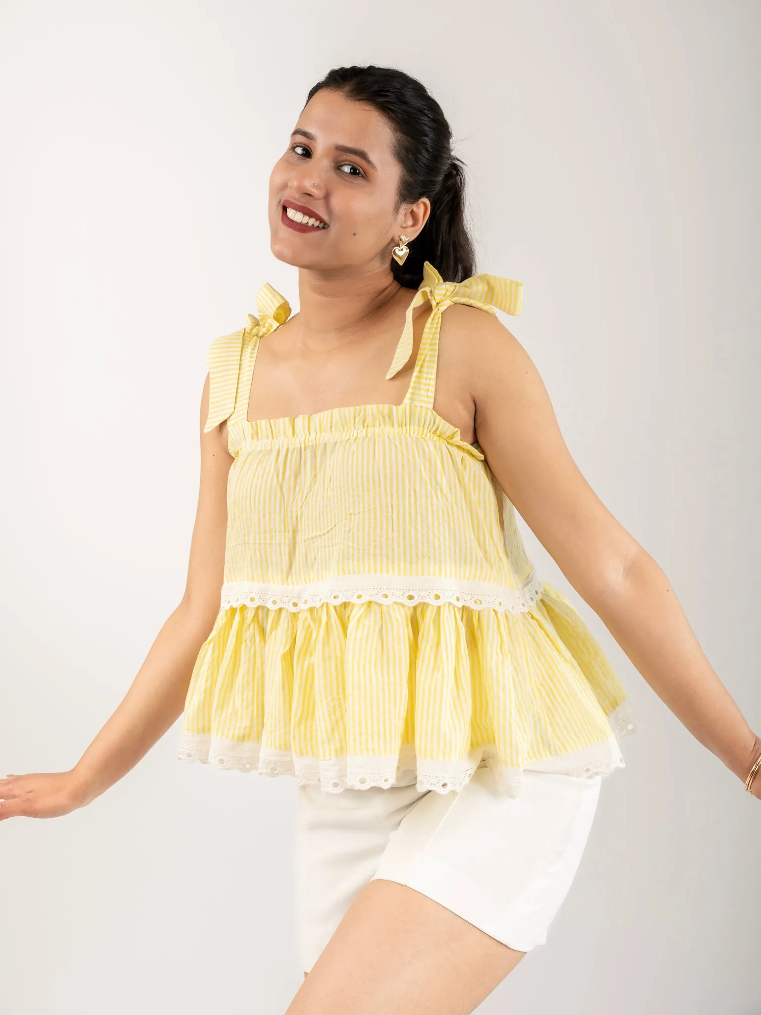 MONOMEE LILIBET YELLOW STRIPED TOP