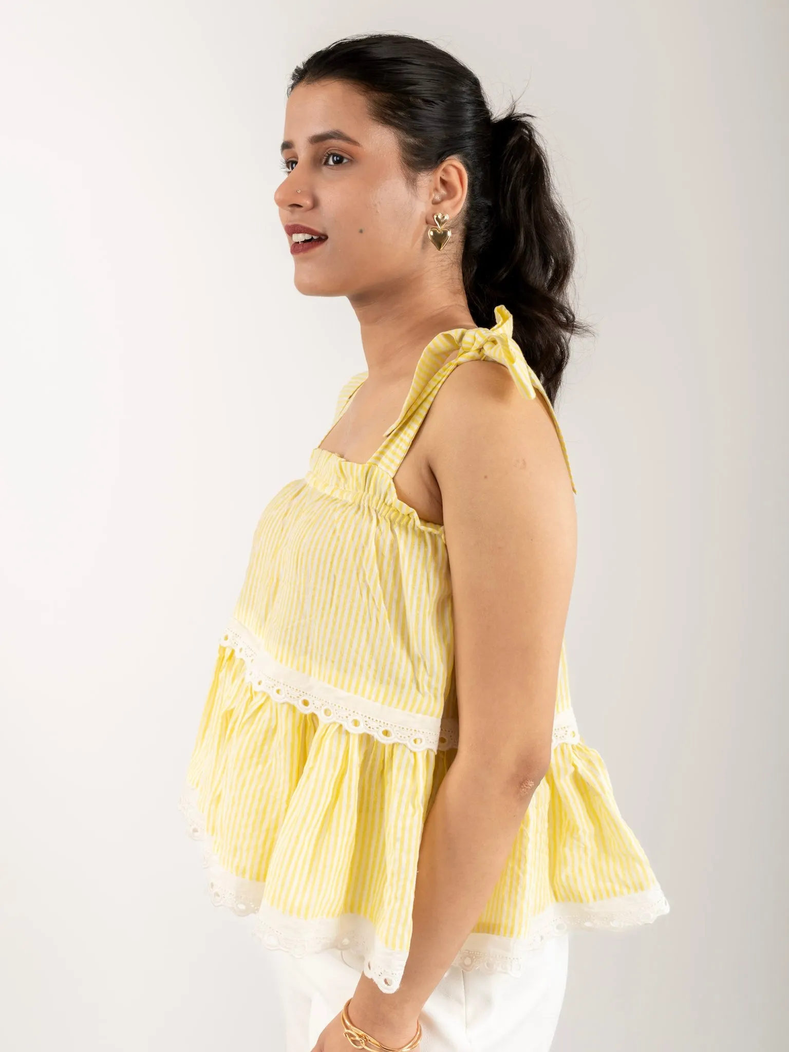MONOMEE LILIBET YELLOW STRIPED TOP