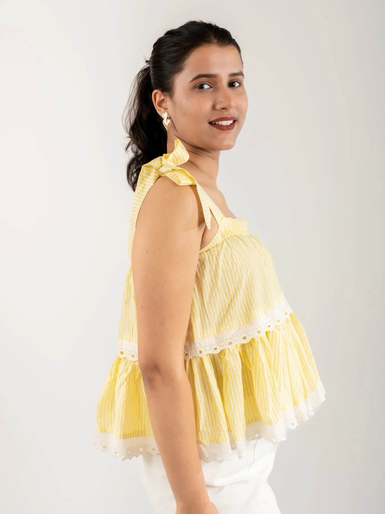 MONOMEE LILIBET YELLOW STRIPED TOP