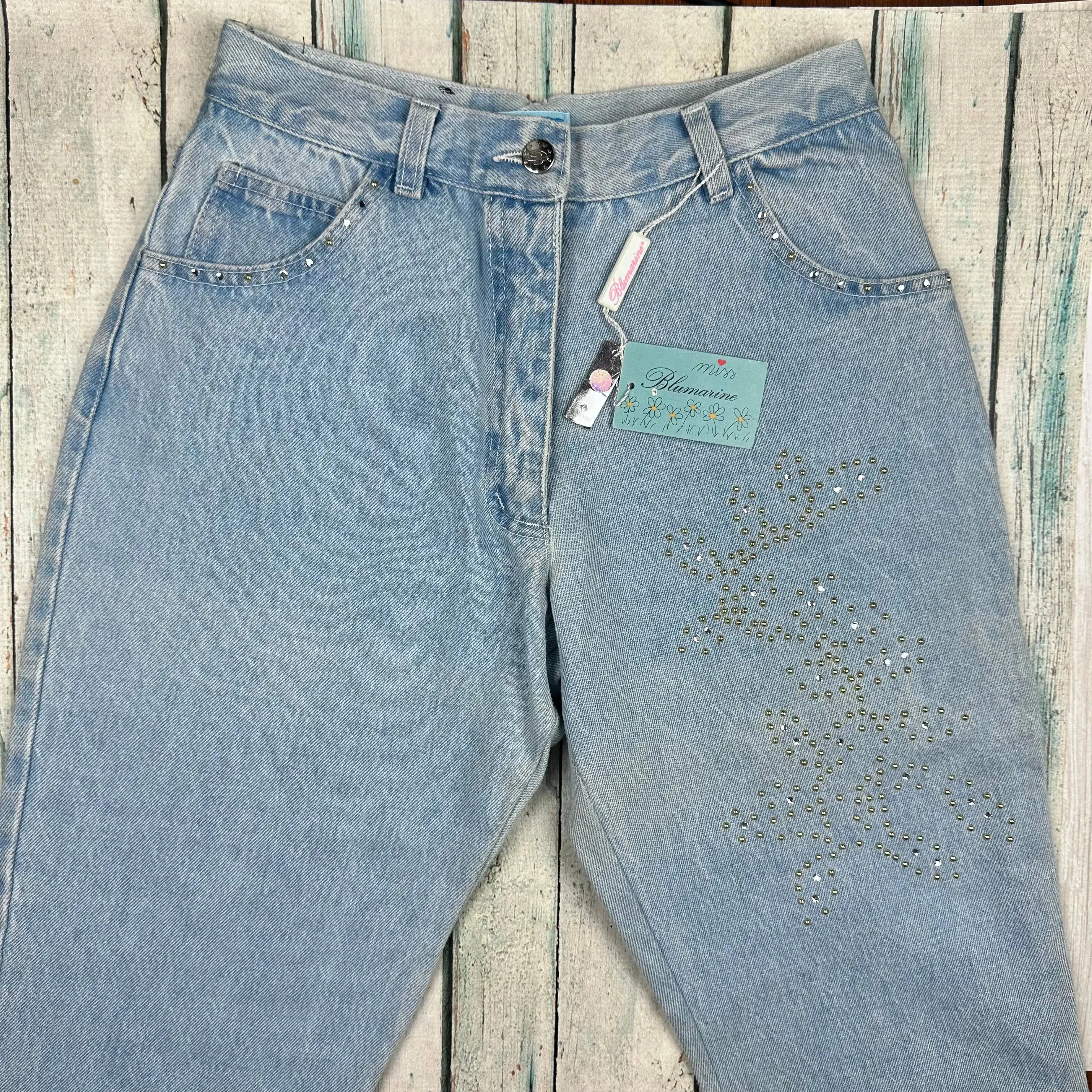 NWT -Miss Blumarine Crystal Jewelled Bootcut Italian Jeans - Suit Size 7/8