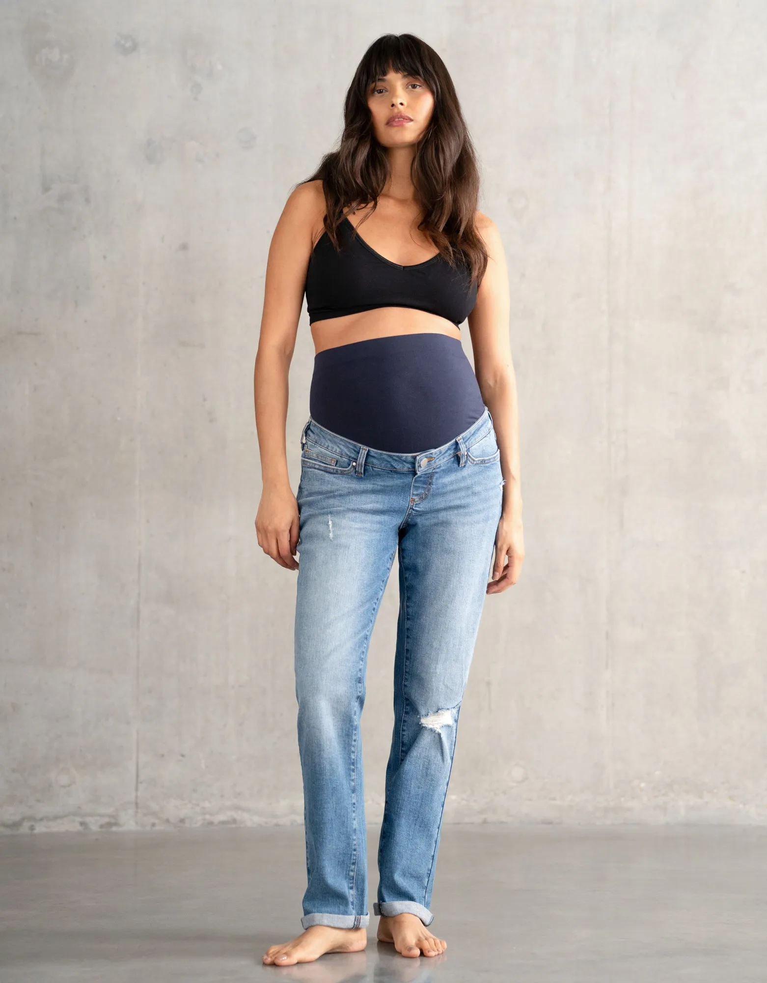 Organic Ripped Boyfriend Maternity Jeans