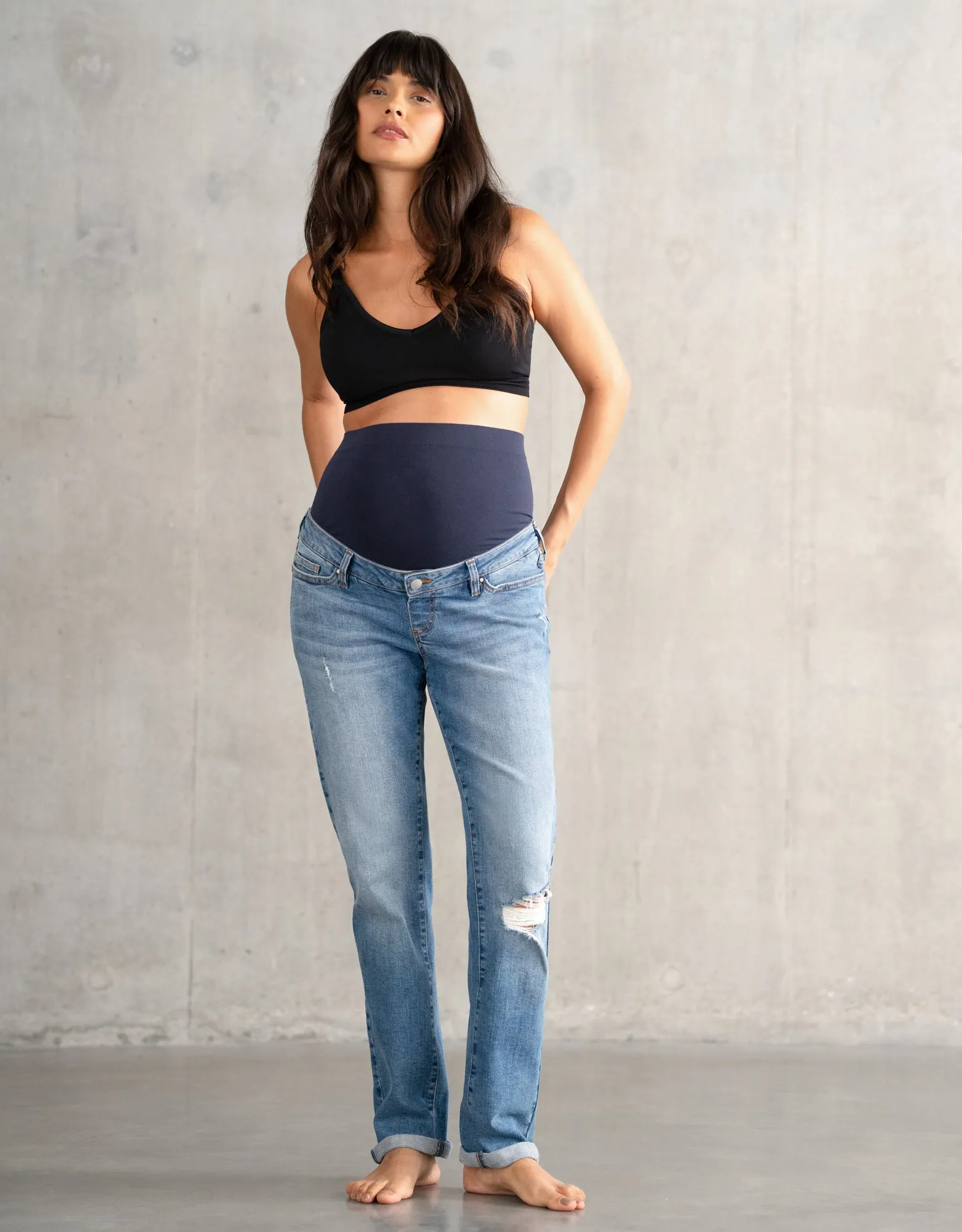 Organic Ripped Boyfriend Maternity Jeans