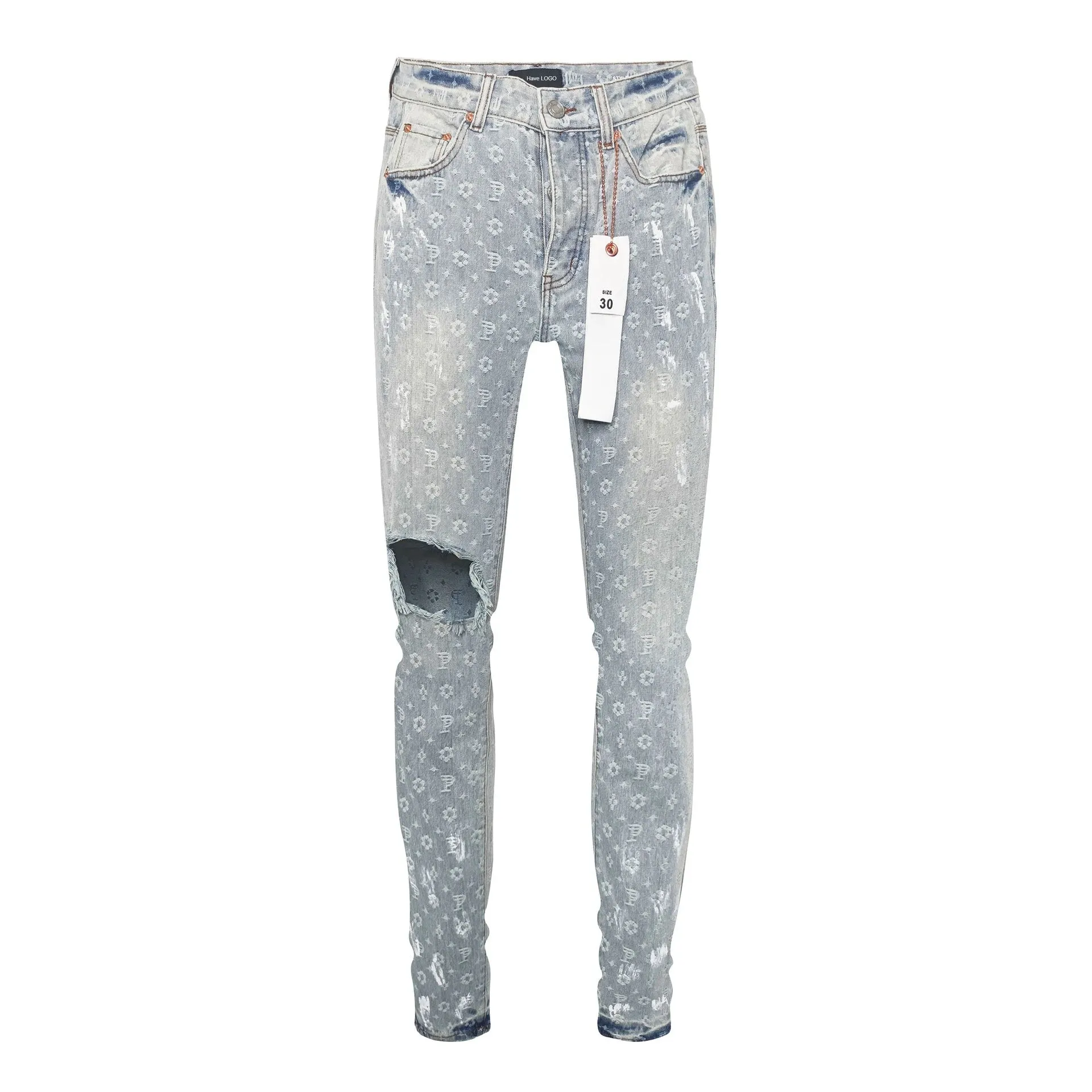 Purples Jeans American High Street Ripped White Paint Alphabet Embroidered Jeans Brands Pants