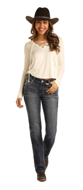 W2-3421 - Rock&Roll Denim Women's Cowgirl Boyfriend Jeans - Dark Wash