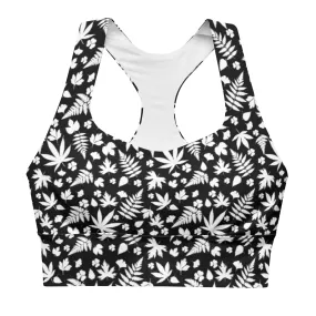 White and Black Cannabis Longline Sports Bra