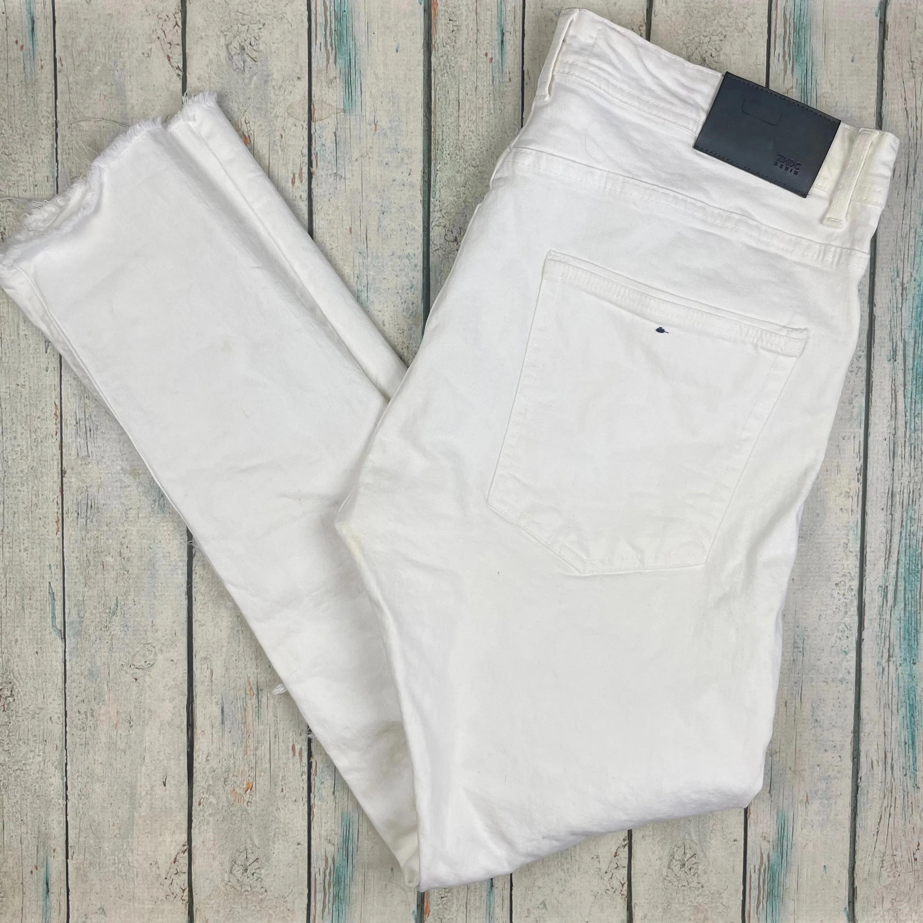ZMDC Denim White Mens Skinny Fit Destroyed Bull Denim Jeans -Size 34